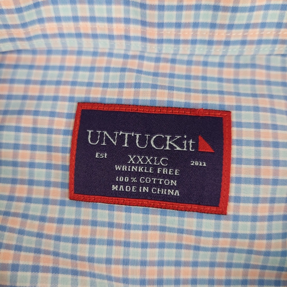 UNTUCKit Button Down Mens XXXLC Blue Orange Check Wrinkle Free Cotton Shirt - Picture 4 of 6